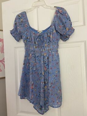 Derek Heart Blue Floral Puff Sleeve Romper
